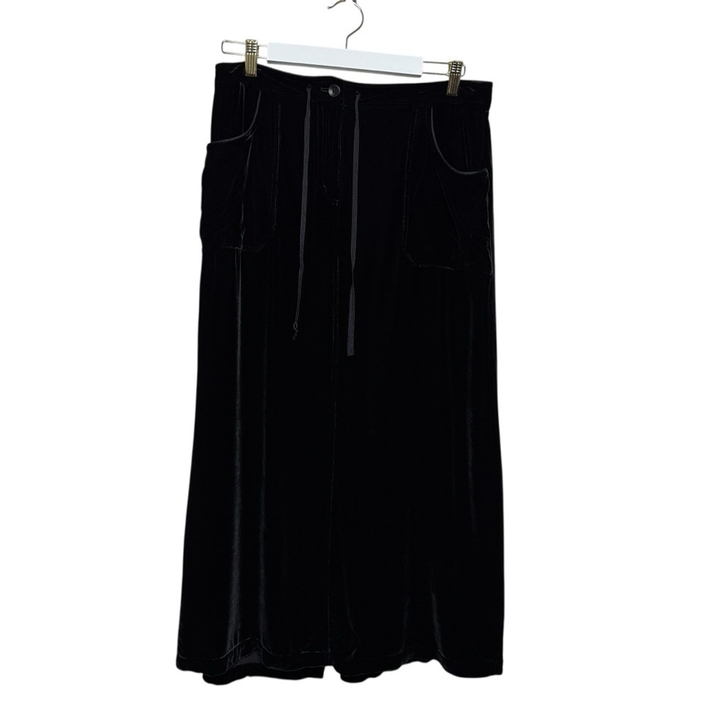 VTG 90s Eddie Bauer Women’s Silk Blend Velvet Maxi Skirt Black SZ 12 Pockets - Picture 2 of 11